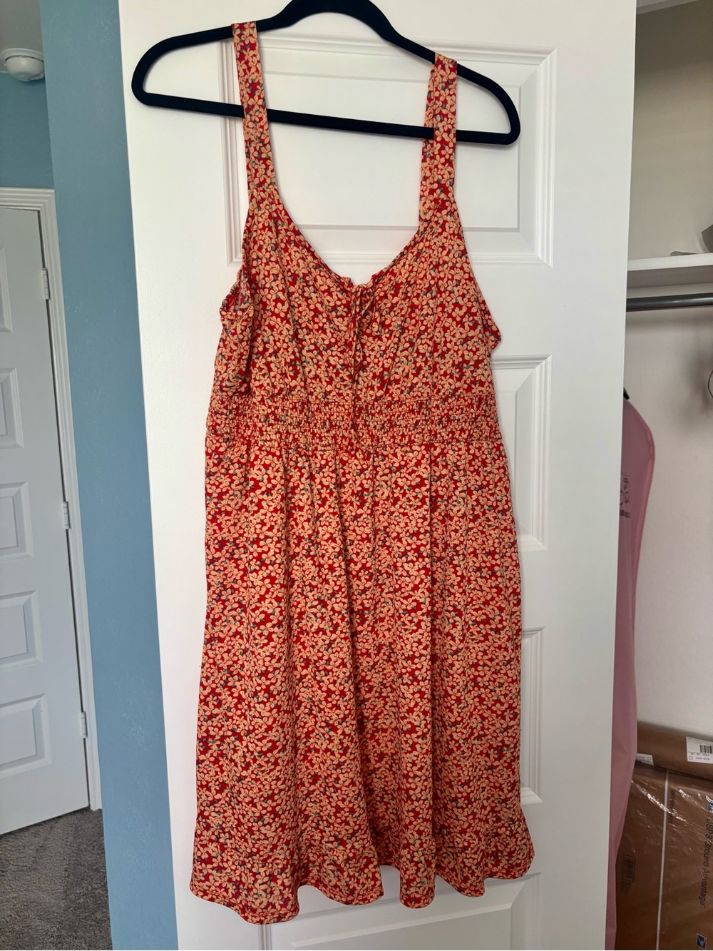 Liberty Love Red Floral Midi Dress with Tie Front